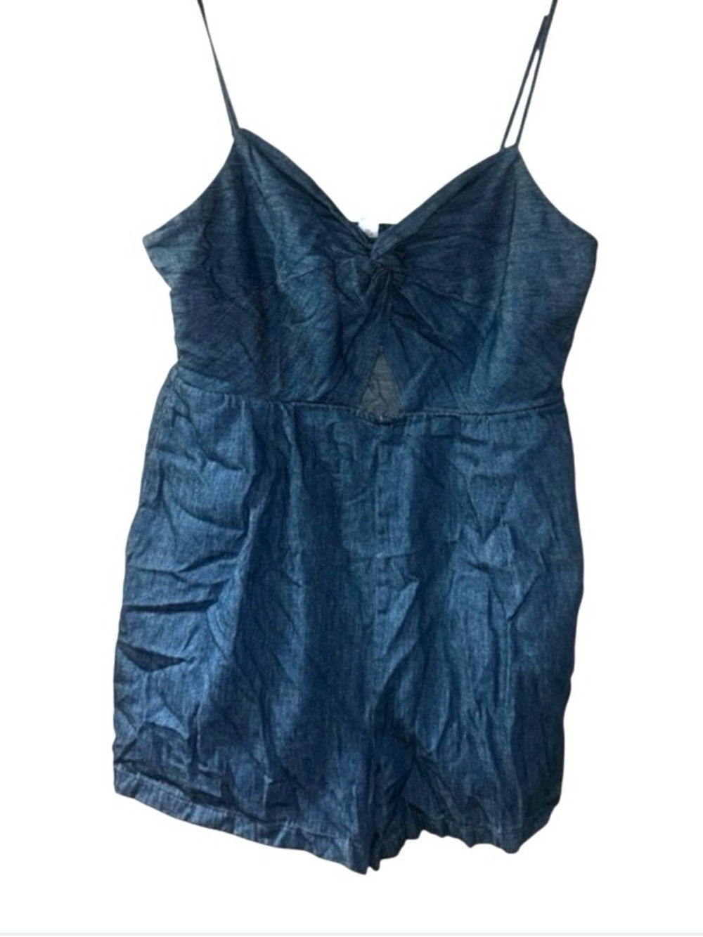 Navy blue denim mini short jumper with tie front detail, size L #mini #summer